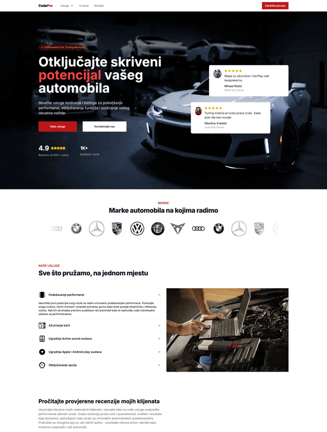 Car repair shop landing page